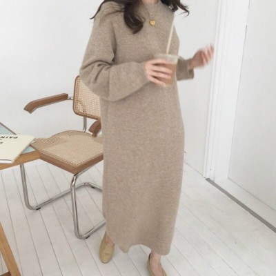 Women autumn Winter Long Sweater Dress Female Long Sleeve Straight oversized Knitted dresses round collar cozy